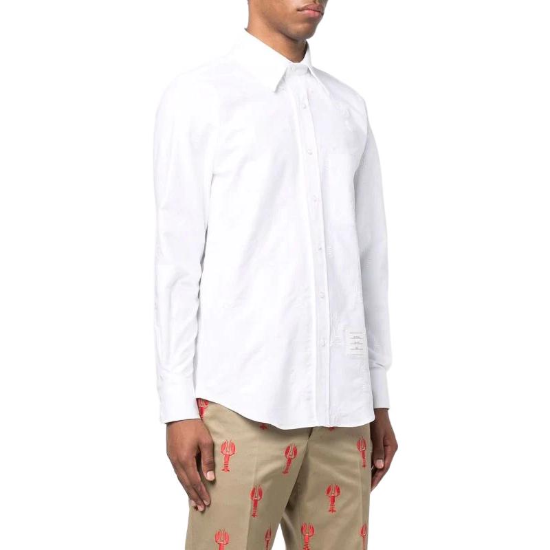 THOM BROWNE SS22  White Slim Fit Casual Button-Down Shirt MWL272E-E0023-100 圖 4
