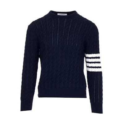 Thom Browne SS22 Cable Knit Pullover Sweater Blue Mens. MKA402A-Y3017-415