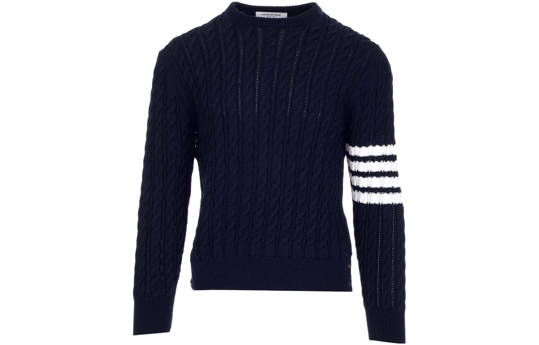 Order トムブラウン SS22 ケーブル編みプルオーバーセーター ブルー メンズ. MKA402A-Y3017-415