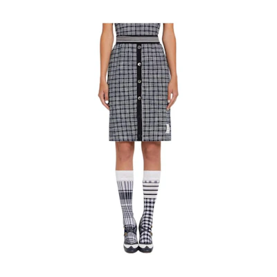 THOM BROWNE SS22 Checkered Knee-Length Skirt Blue Back-to-School Edition FJK061A-08083-415