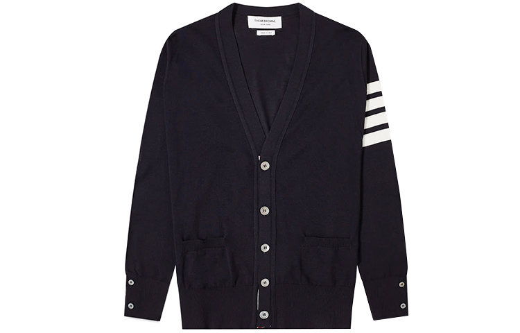 Order THOM BROWNE SS22 Klasik 4-Bar Wool V-Neck Cardigan - Sweater Biru Navy MKC002AY1014-415