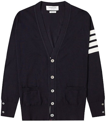 THOM BROWNE SS22 Klasik 4-Bar Wool V-Neck Cardigan - Sweater Biru Navy MKC002AY1014-415 Order THOM BROWNE SS22 Klasik 4-Bar Wool V-Neck Cardigan - Sweater Biru Navy MKC002AY1014-415