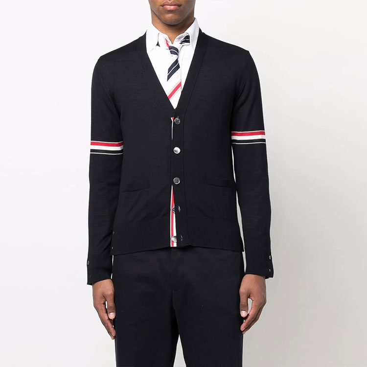 THOM BROWNE SS22 Classic Blue Wool V-Neck Cardigan Sweater Men秋 Season. MKC410A-Y1014-415 圖 3