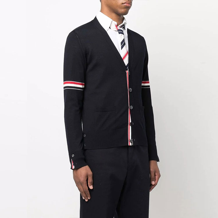 THOM BROWNE SS22 Classic Blue Wool V-Neck Cardigan Sweater Men秋 Season. MKC410A-Y1014-415 圖 5