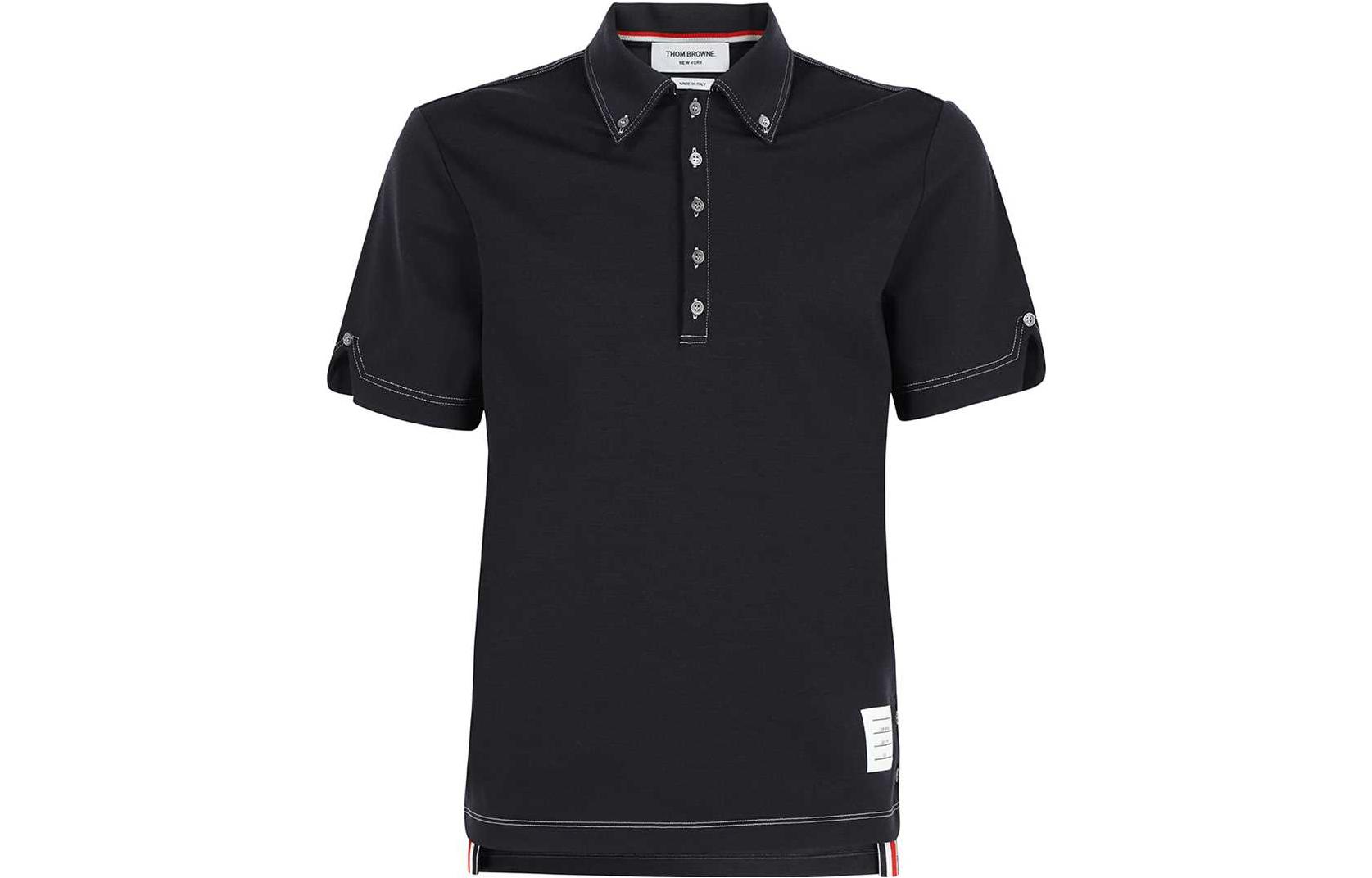 Order 톰 브라운 SS22 클래식 네이비 반팔 폴로 셔츠 남성 캐주얼 스타일 MJP141A-07746-415