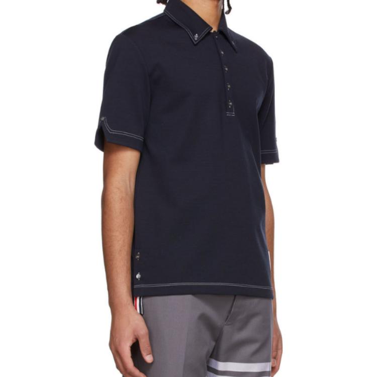 Shop 톰 브라운 SS22 클래식 네이비 반팔 폴로 셔츠 남성 캐주얼 스타일 MJP141A-07746-415