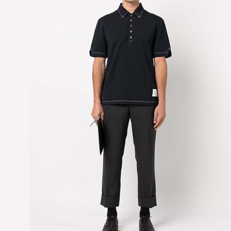 Purchase 톰 브라운 SS22 클래식 네이비 반팔 폴로 셔츠 남성 캐주얼 스타일 MJP141A-07746-415