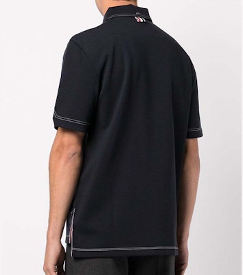 톰 브라운 SS22 클래식 네이비 반팔 폴로 셔츠 남성 캐주얼 스타일 MJP141A-07746-415 Sizing 톰 브라운 SS22 클래식 네이비 반팔 폴로 셔츠 남성 캐주얼 스타일 MJP141A-07746-415