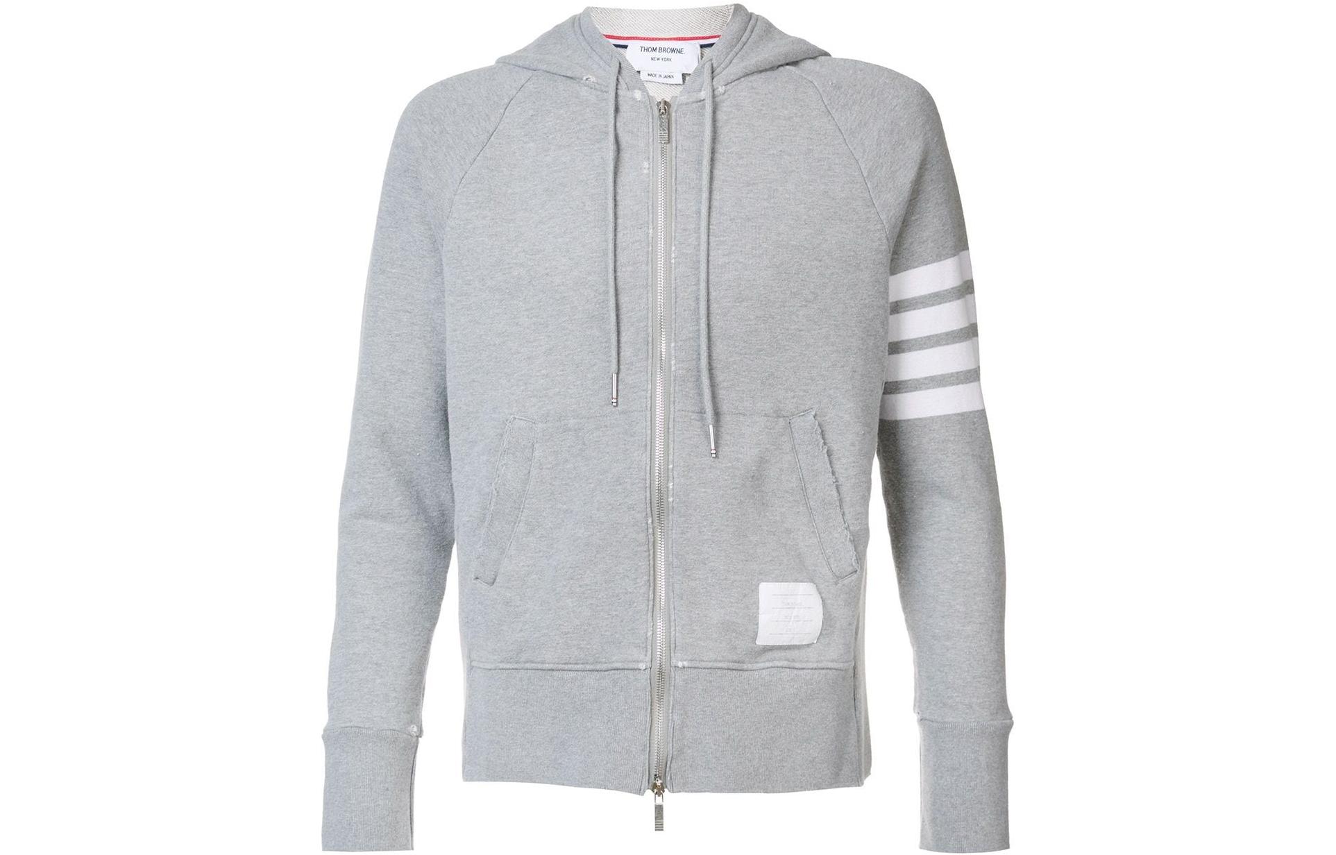 Thom Browne SS22 Classic Zip-Up Hoodie with Stripe Details Light Grey MJT022R-00535-055