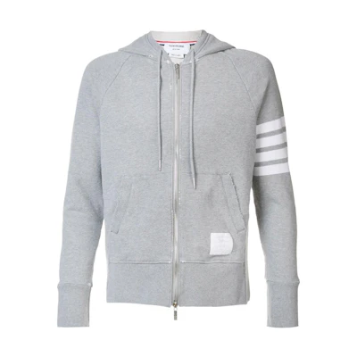 Thom Browne SS22 Classic Zip-Up Hoodie with Stripe Details Light Grey MJT022R-00535-055
