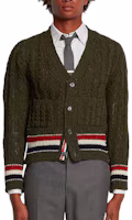 Thom Browne SS22 Deep Green Striped V-Neck Mohair Wool Sweater . MKC357A-Y1502-320 Thom Browne SS22 Deep Green Striped V-Neck Mohair Wool Sweater . MKC357A-Y1502-320