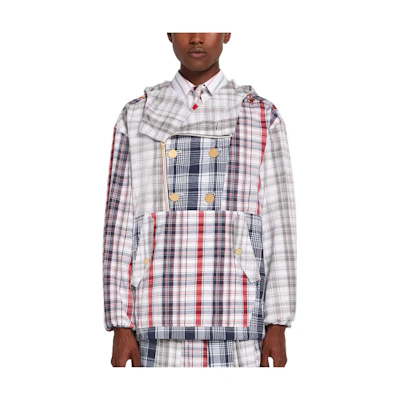 Thom Browne SS22 Funmix Striped Glen Plaid Hooded Bomber Jacket Grey Menswear MJO157F-07848-960