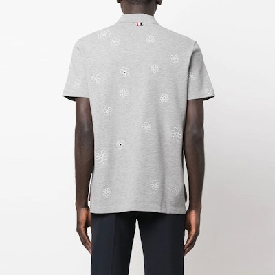 THOM BROWNE SS22 Polo Gris con Estampado Floral de Plantas. MJP149E-10368-055 Details for THOM BROWNE SS22 Polo Gris con Estampado Floral de Plantas. MJP149E-10368-055