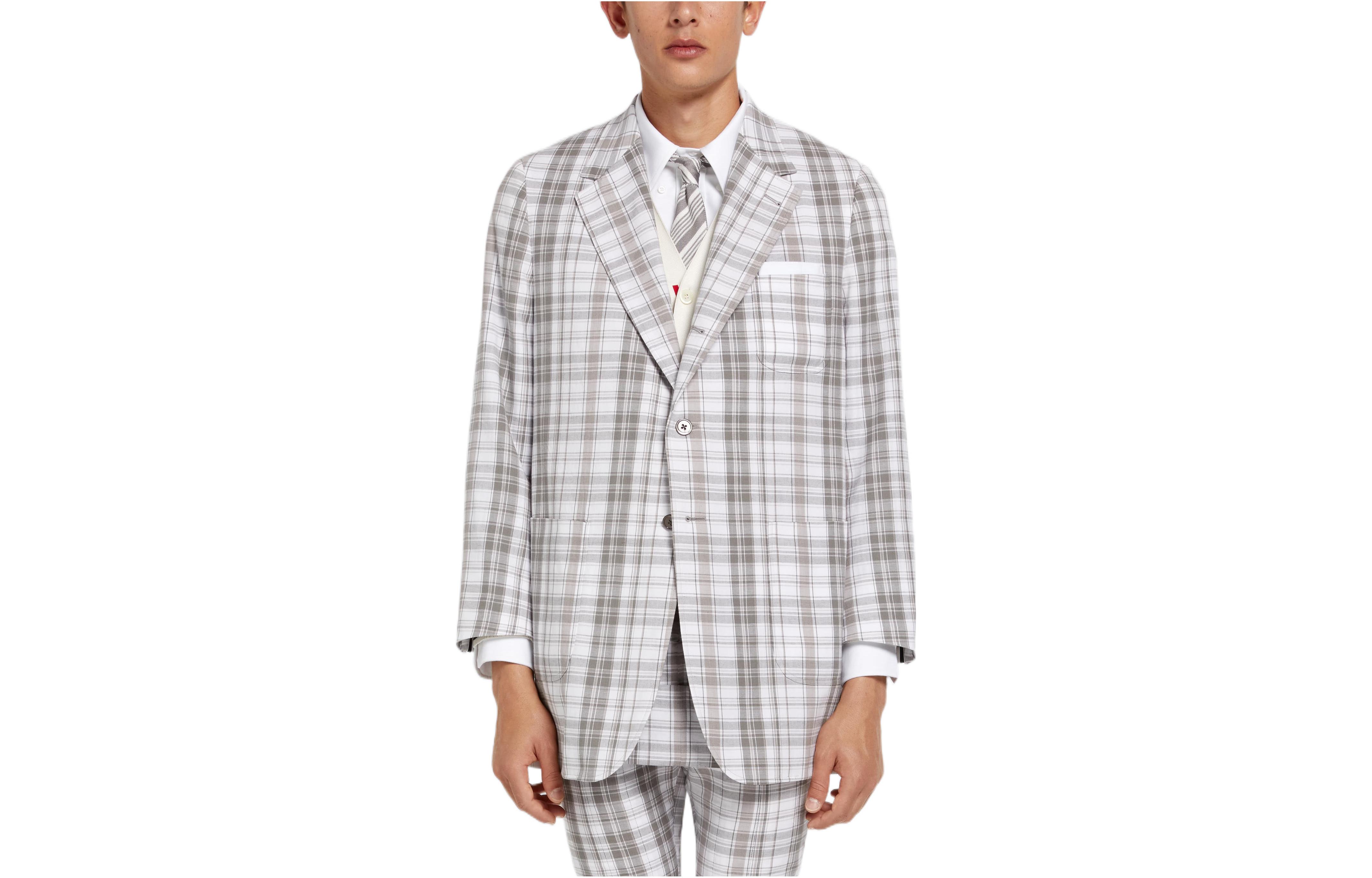 Thom Browne SS22 Grey Checkered Stripe Pocket Jacket MJC189A-07848-035