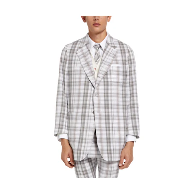 Thom Browne SS22 Grey Checkered Stripe Pocket Jacket MJC189A-07848-035