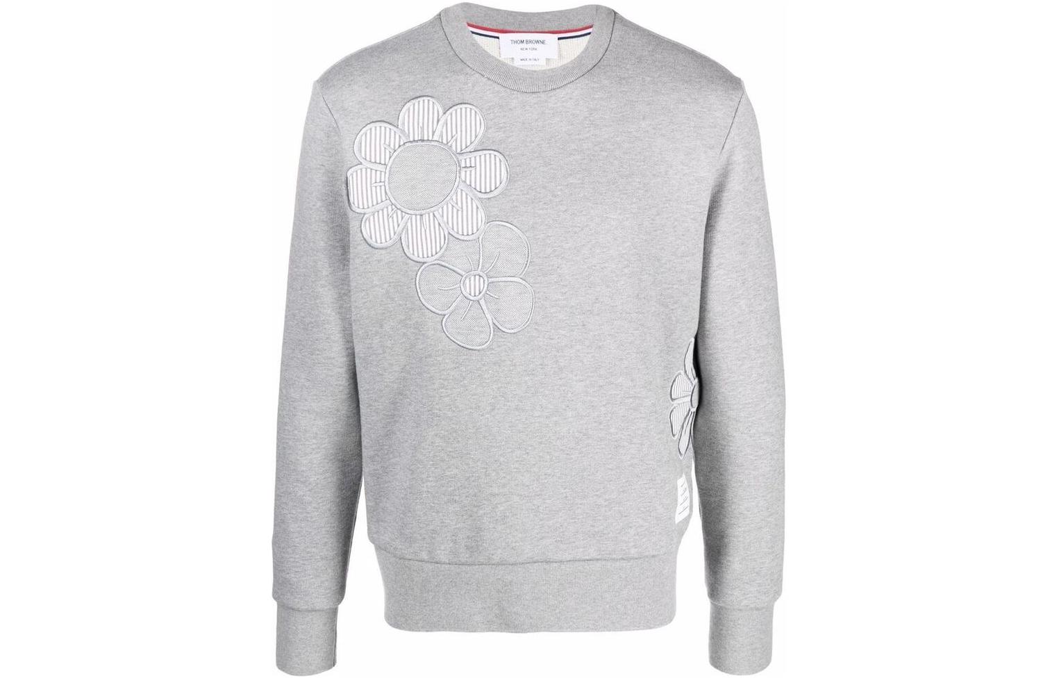 Thom Browne SS22 Grey Floral Embroidered Pullover Sweatshirt MJT322E-10365-055