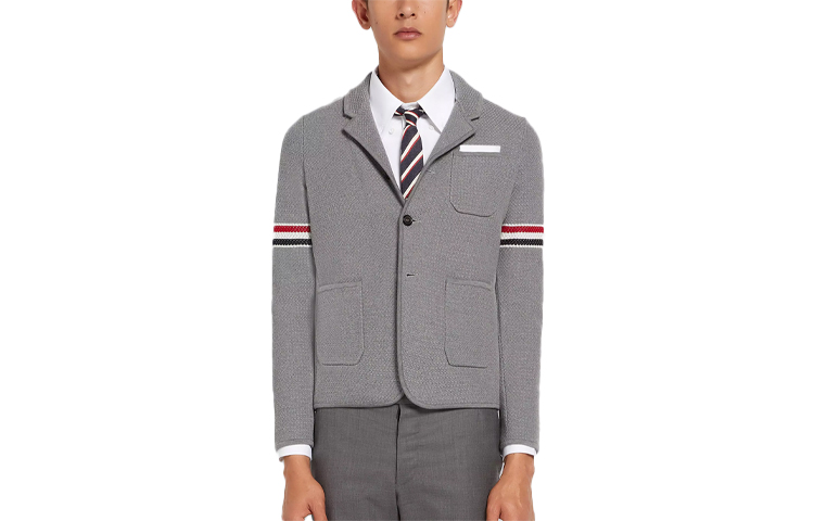 Thom Browne SS22 Grey Jacquard Striped Armband Jacket MKJ073A-Y9010-055