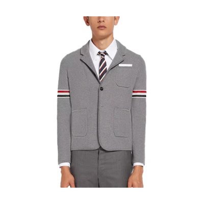 Thom Browne SS22 Grey Jacquard Striped Armband Jacket MKJ073A-Y9010-055