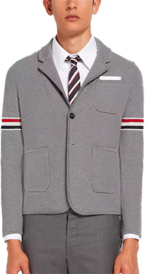 Thom Browne SS22 Grey Jacquard Striped Armband Jacket MKJ073A-Y9010-055 Order Thom Browne SS22 Grey Jacquard Striped Armband Jacket MKJ073A-Y9010-055