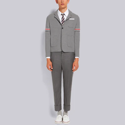 Thom Browne SS22 Grey Jacquard Striped Armband Jacket MKJ073A-Y9010-055 Shop Thom Browne SS22 Grey Jacquard Striped Armband Jacket MKJ073A-Y9010-055