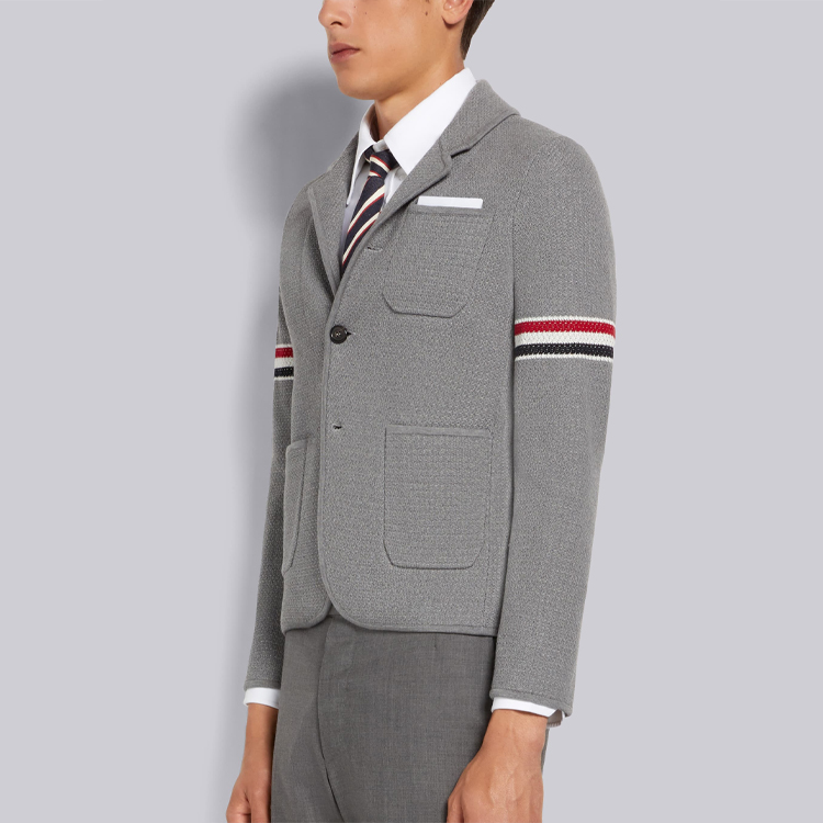 Purchase Thom Browne SS22 Grey Jacquard Striped Armband Jacket MKJ073A-Y9010-055