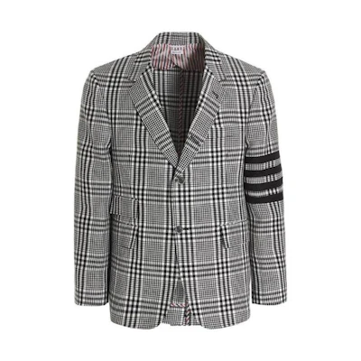 THOM BROWNE SS22 Grey Plaid Blazer with Striped Trim - Jacket MJC348H-07889-980