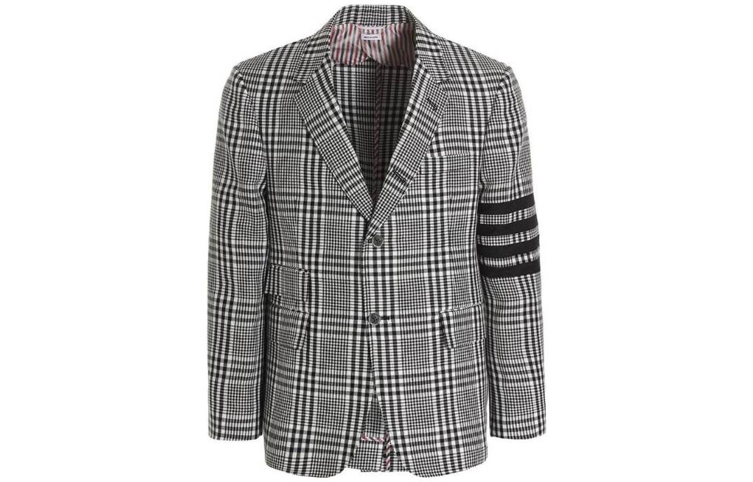 Order THOM BROWNE SS22 灰色格紋西裝外套帶條紋飾邊 - 夾克 MJC348H-07889-980