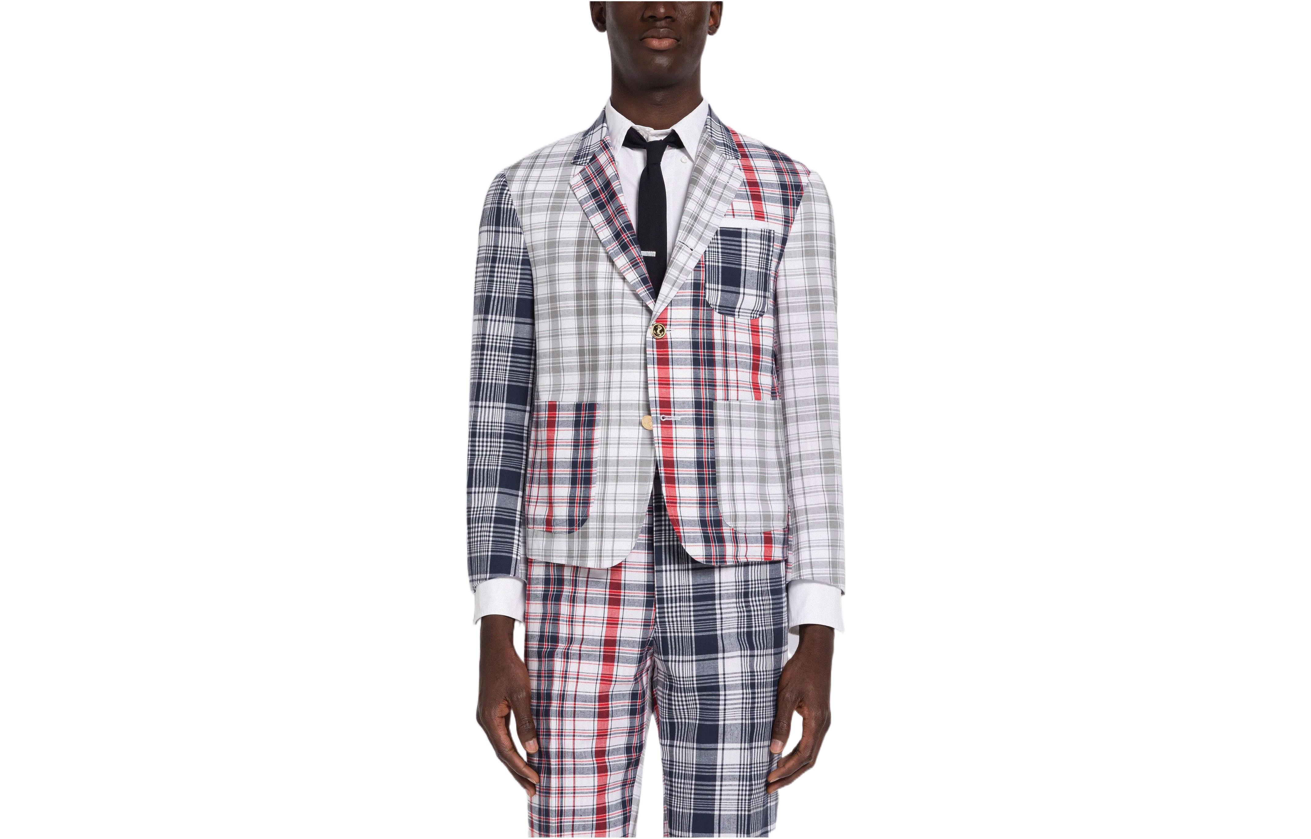 Thom Browne SS22 Grey Plaid Cotton Pocket Jacket MJC196F-07848-960