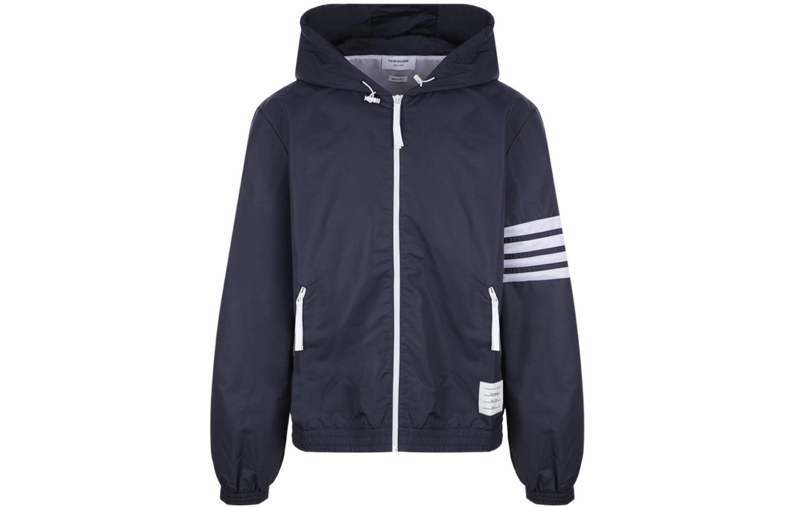 Thom Browne SS22 Ivy Boy 4-Stripe Nylon Mesh Zip Hoodie Jacket Navy . MJT309A-07863-415