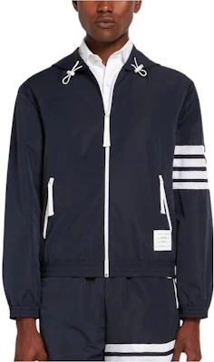 Thom Browne SS22 Ivy Boy Jaket Hoodie 4-Stripe Nylon Mesh Zip Navy. MJT309A-07863-415 Lookbook Thom Browne SS22 Ivy Boy Jaket Hoodie 4-Stripe Nylon Mesh Zip Navy. MJT309A-07863-415