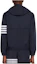 Shop Thom Browne SS22 Ivy Boy Jaket Hoodie 4-Stripe Nylon Mesh Zip Navy. MJT309A-07863-415