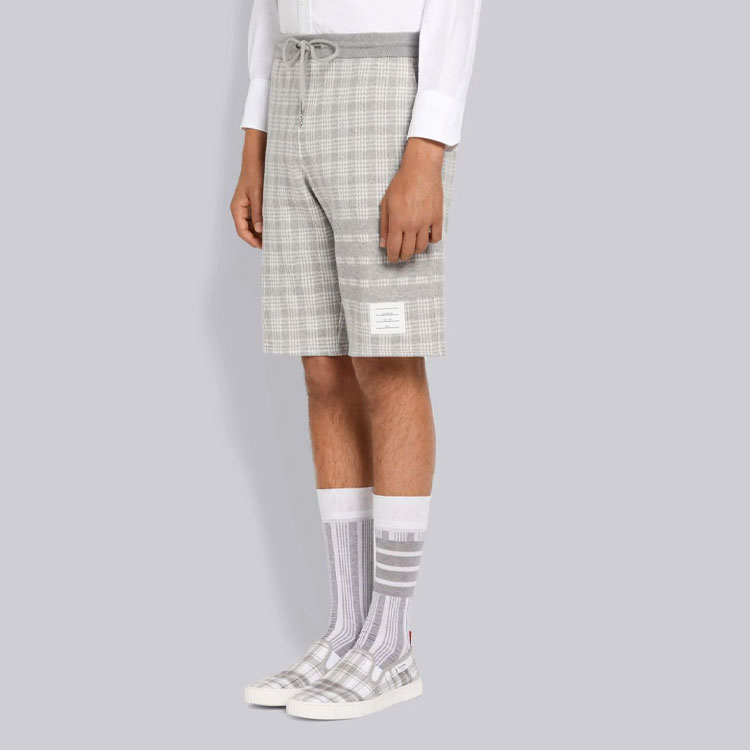 Details for Thom Browne SS22 Jacquard Plaid Shorts Abu-Abu Muda. MJQ052A-07993-055