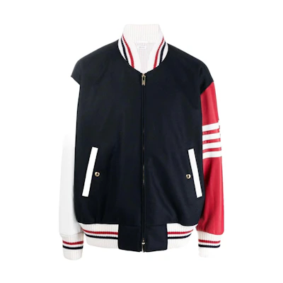 Thom Browne SS22 Lobster Stripe Zip Bomber Jacket Black MJO167E-05507-415