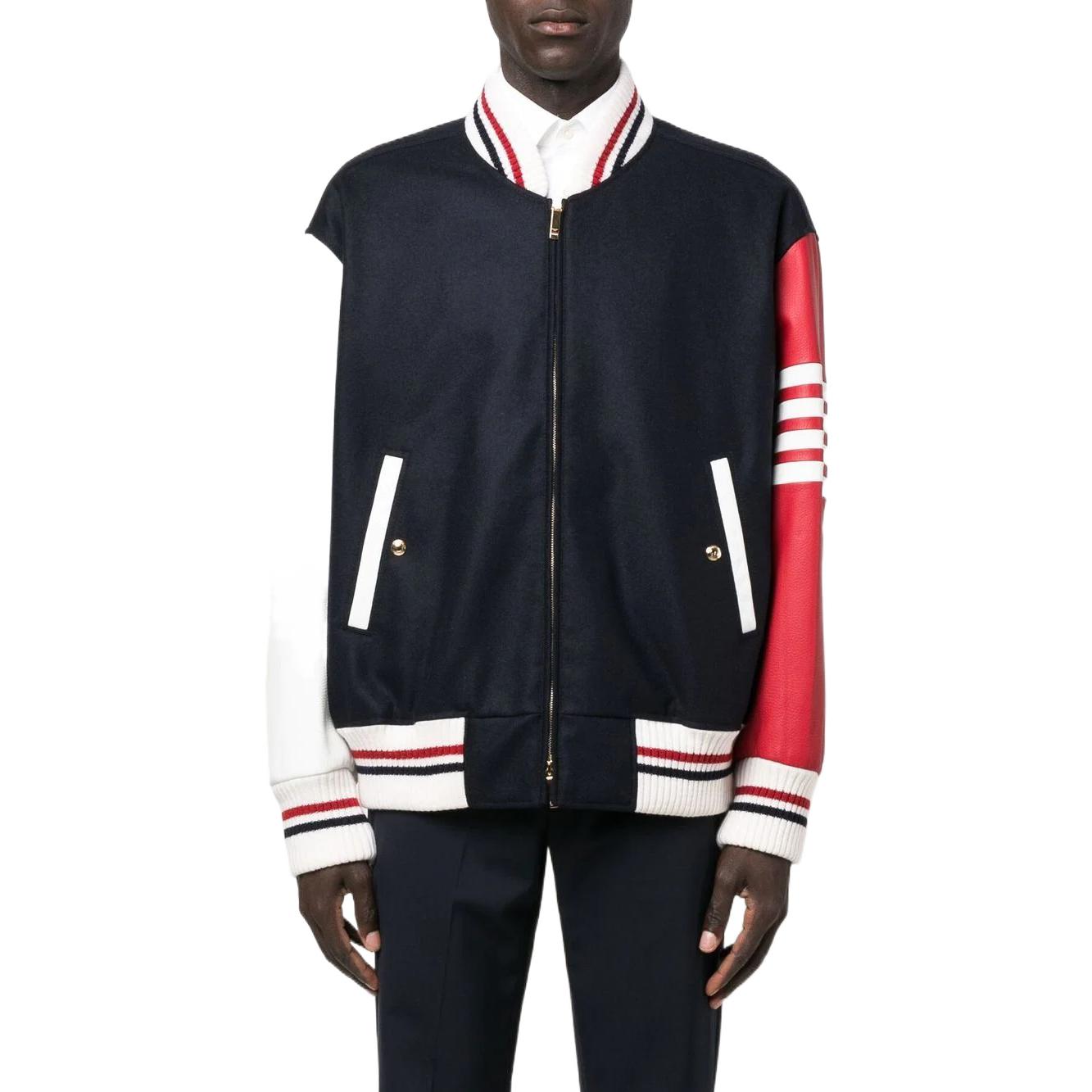 Shop Thom Browne SS22 Jaket Bomber Zip Motif Lobster Stripe Hitam MJO167E-05507-415