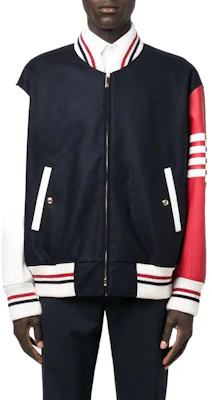 Thom Browne SS22 Jaket Bomber Zip Motif Lobster Stripe Hitam MJO167E-05507-415 Shop Thom Browne SS22 Jaket Bomber Zip Motif Lobster Stripe Hitam MJO167E-05507-415