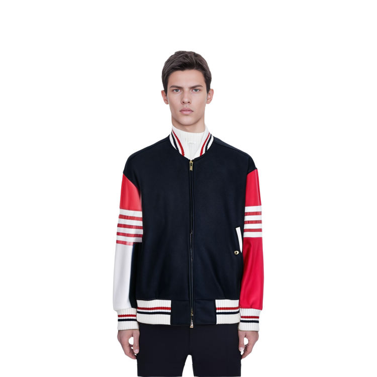 Details for Thom Browne SS22 Jaket Bomber Zip Motif Lobster Stripe Hitam MJO167E-05507-415