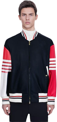 Thom Browne SS22 Jaket Bomber Zip Motif Lobster Stripe Hitam MJO167E-05507-415 Details for Thom Browne SS22 Jaket Bomber Zip Motif Lobster Stripe Hitam MJO167E-05507-415