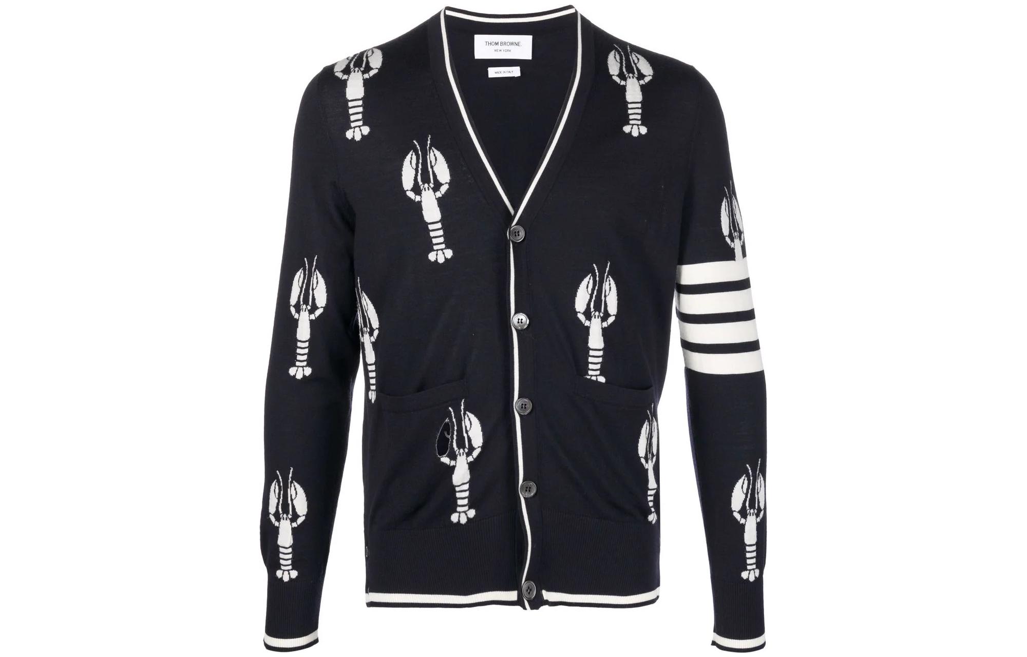 Order THOM BROWNE SS22 黑色龍蝦V領針織扣衫毛衣 MKC415A-Y1014-415