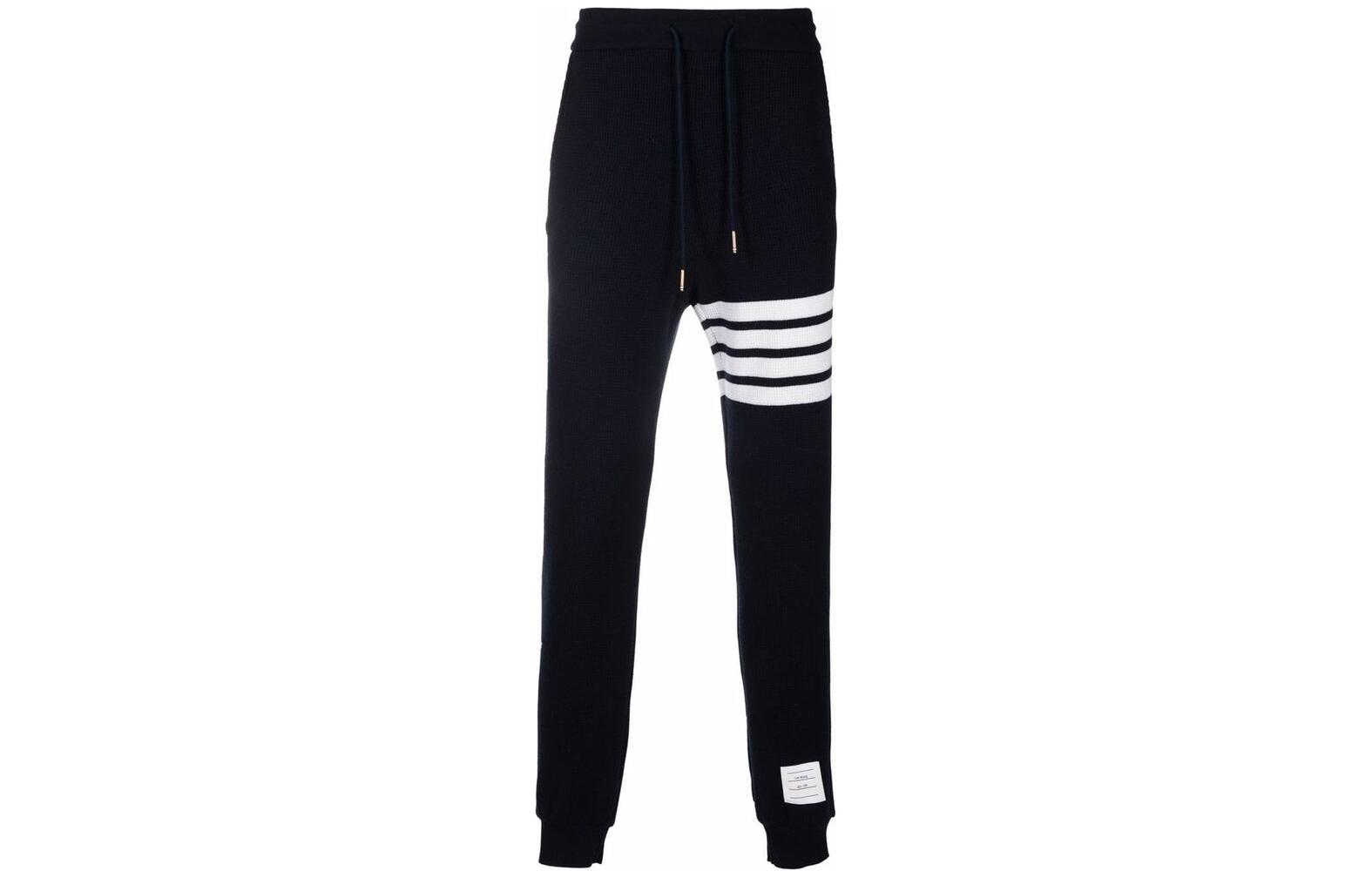 THOM BROWNE SS22 Navy 4-Bar Stripe Jogger Sweatpants Unisex Couple Style. MJQ142-AJ0012-415