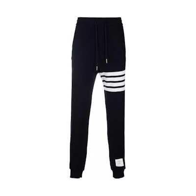 THOM BROWNE SS22 Navy 4-Bar Stripe Jogger Sweatpants Unisex Couple Style. MJQ142-AJ0012-415