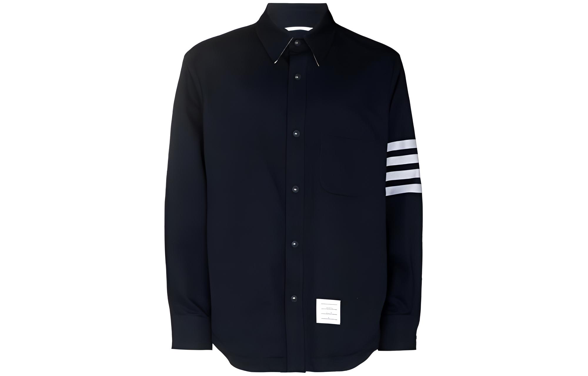 Thom Browne SS22 Navy 4-Bar Stripe Patch Shirt Jacket MJO055A-07890-415