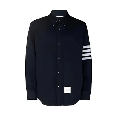Thom Browne SS22 Navy 4-Bar Stripe Patch Shirt Jacket MJO055A-07890-415