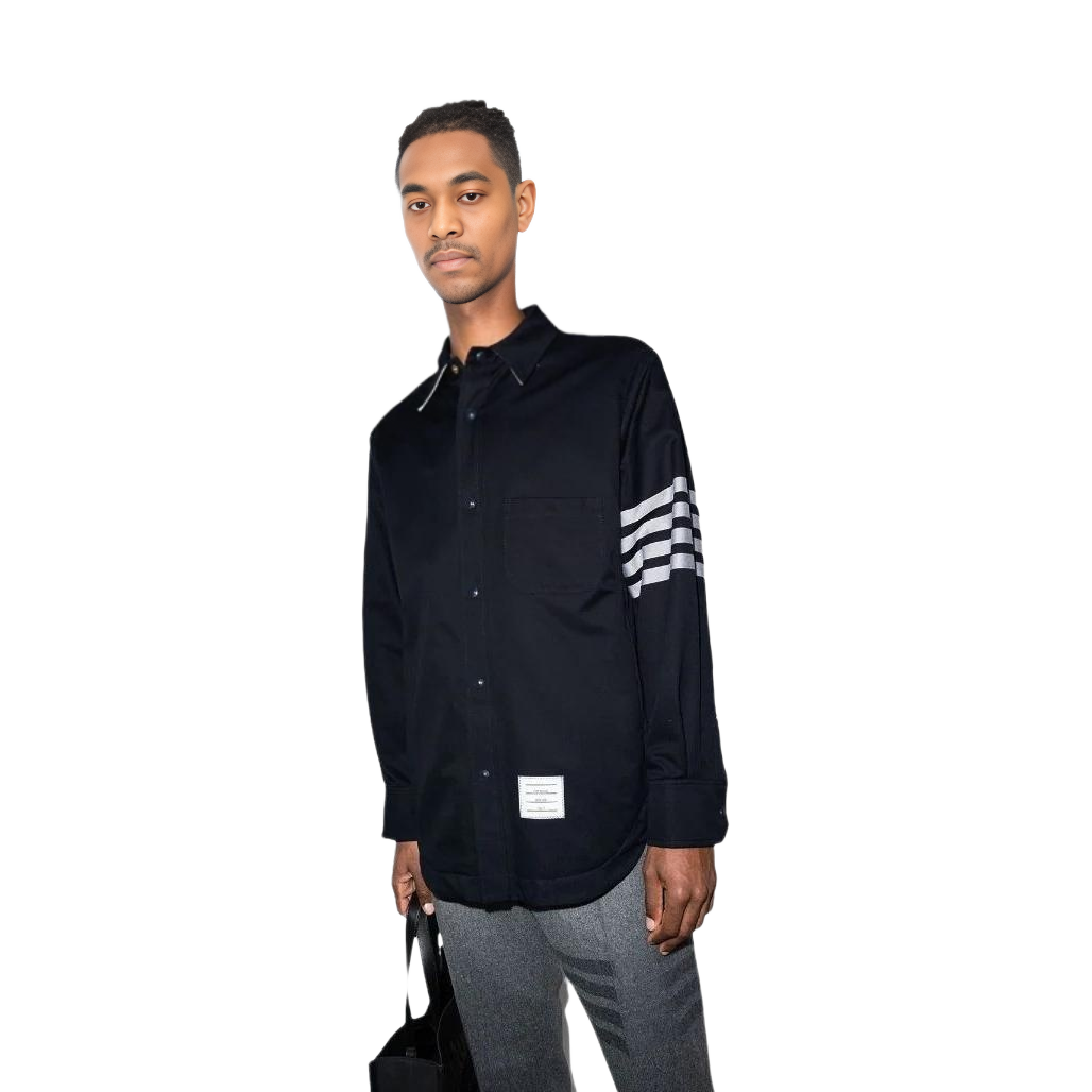 Lookbook Thom Browne SS22 海军蓝4条纹补丁衬衫夹克 MJO055A-07890-415