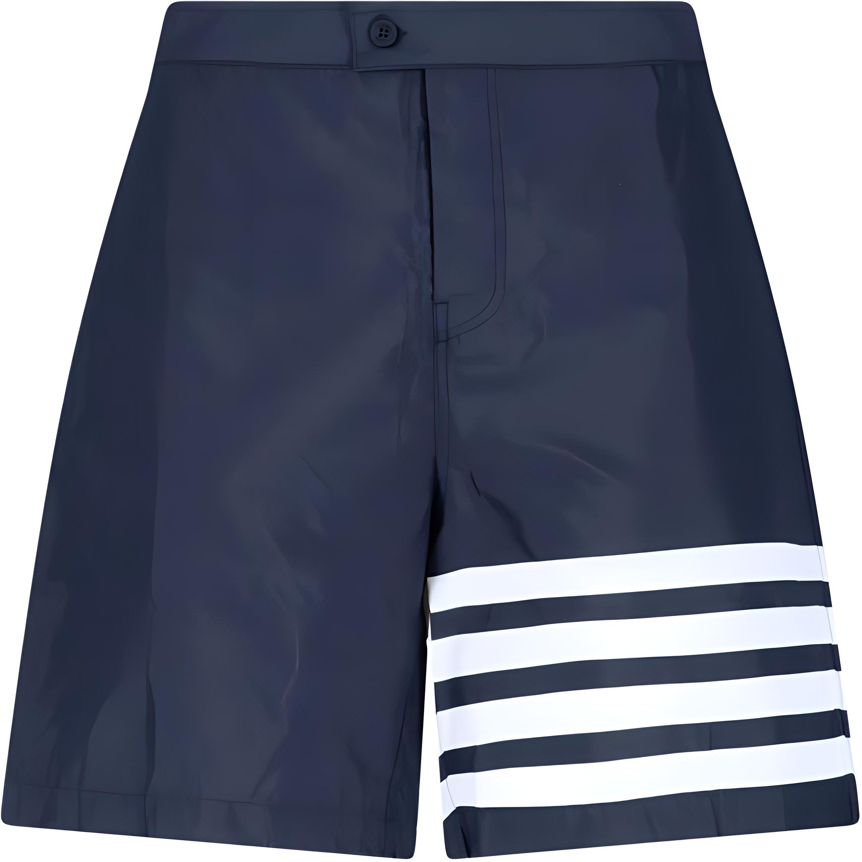 Thom Browne SS22 Navy Blue Colorblock Four-Bar Straight Shorts Mens. MTT027A-07538-415