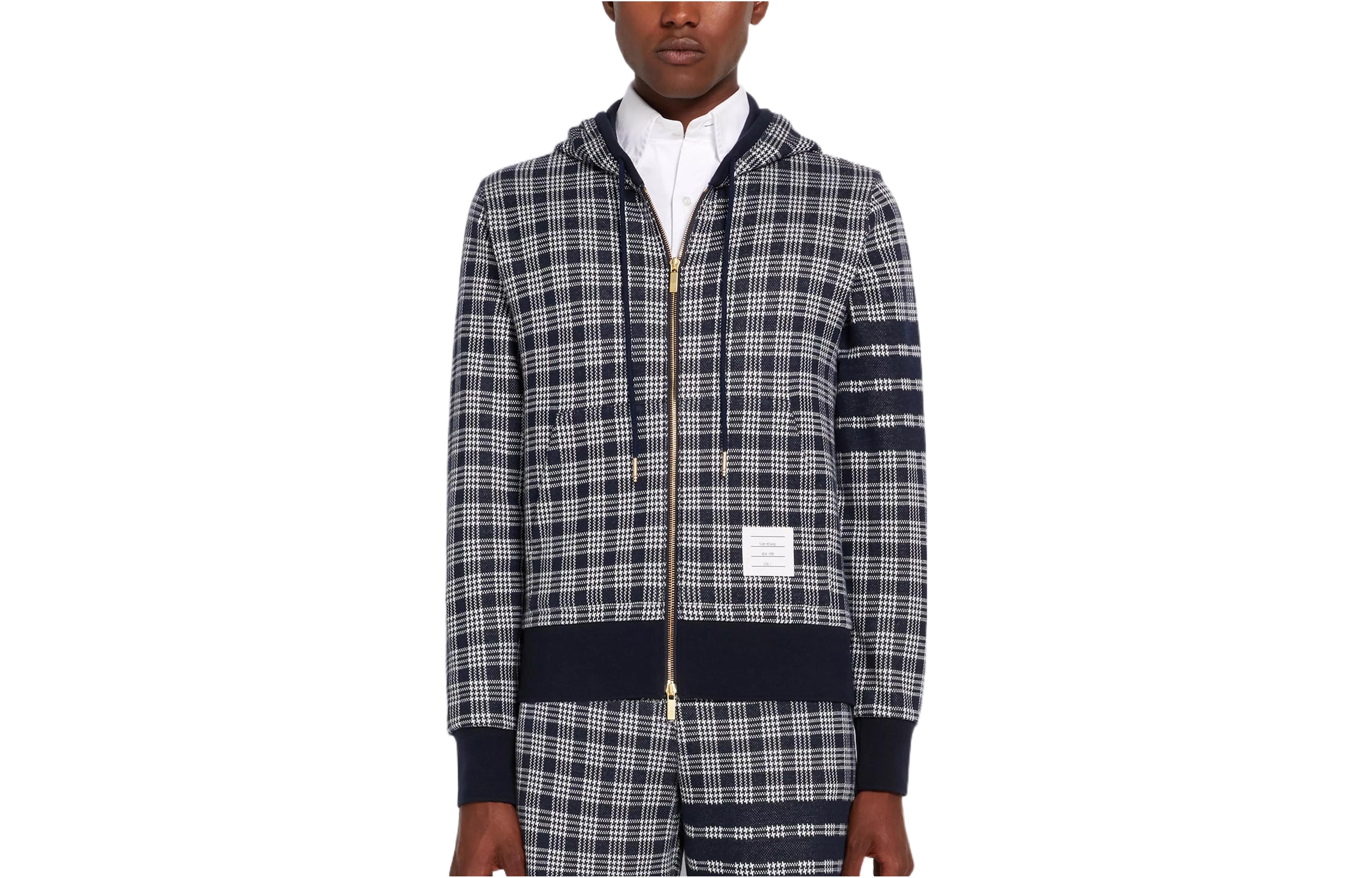 Order Chaqueta Sudadera Thom Browne SS22 Azul Marino Cuadros Jacquard Cremallera MJT307-A07993-415