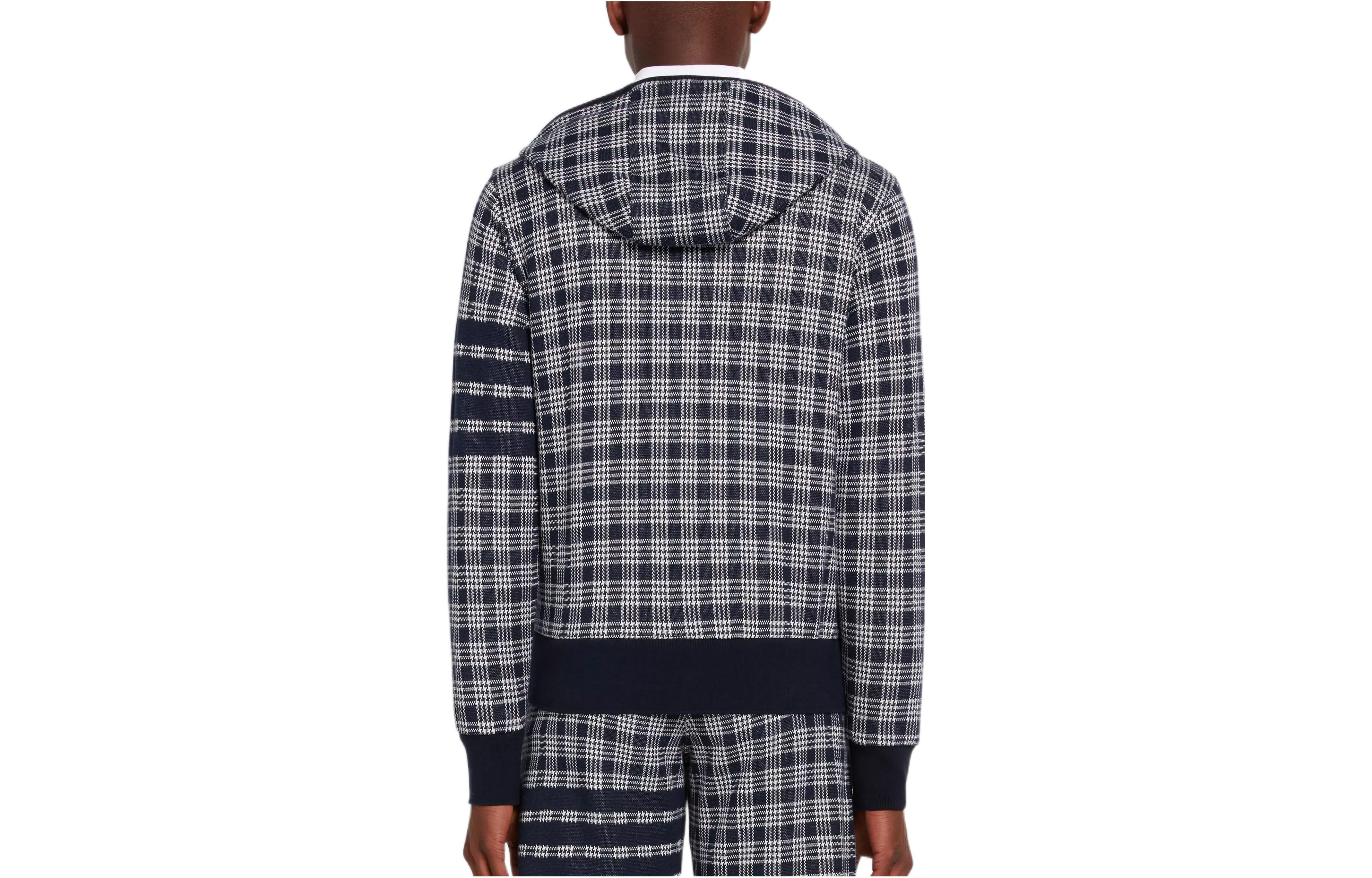 Lookbook Chaqueta Sudadera Thom Browne SS22 Azul Marino Cuadros Jacquard Cremallera MJT307-A07993-415