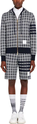 Thom Browne SS22 海軍藍格紋提花拉鍊外套運動衫 MJT307-A07993-415 Shop Thom Browne SS22 海軍藍格紋提花拉鍊外套運動衫 MJT307-A07993-415