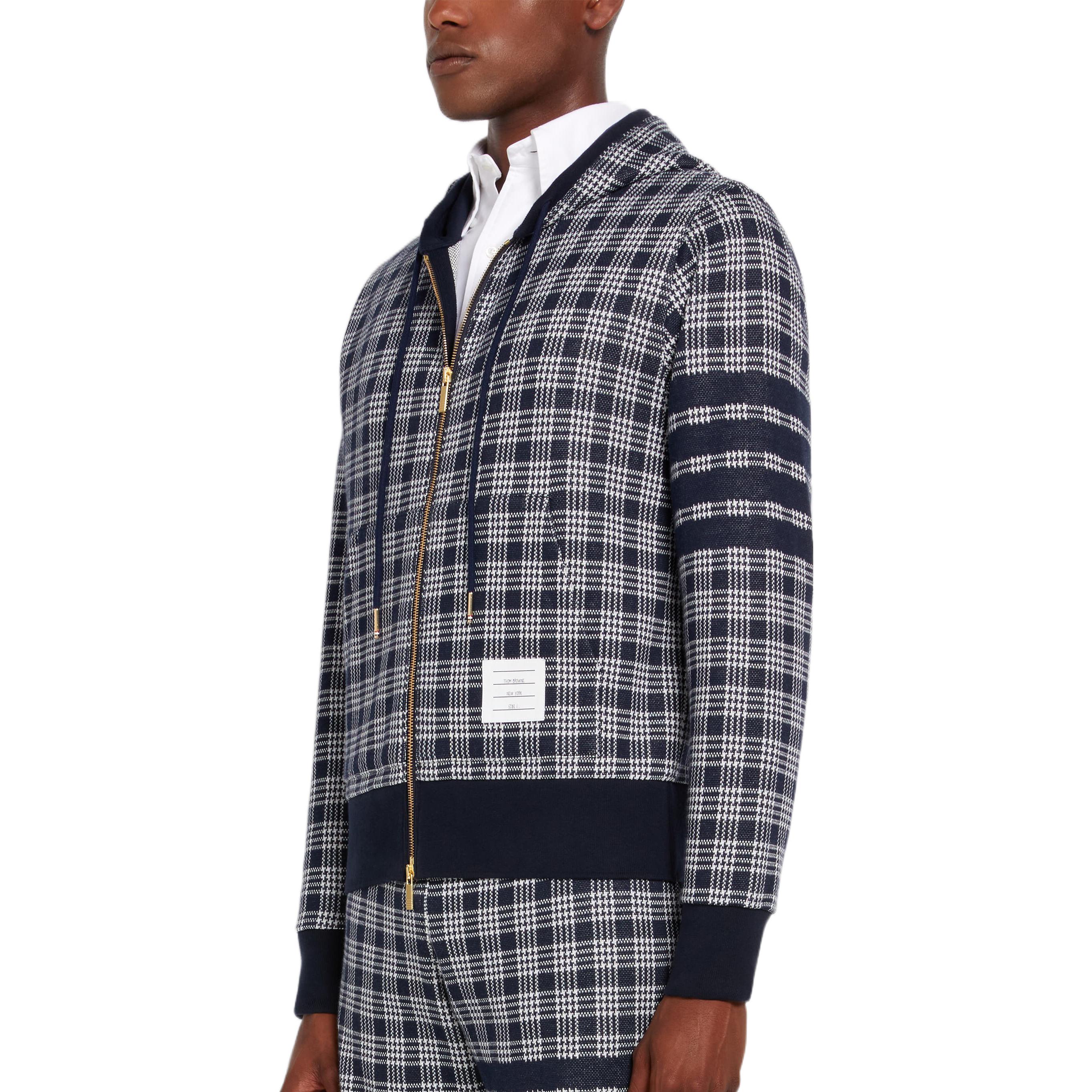 Purchase Chaqueta Sudadera Thom Browne SS22 Azul Marino Cuadros Jacquard Cremallera MJT307-A07993-415