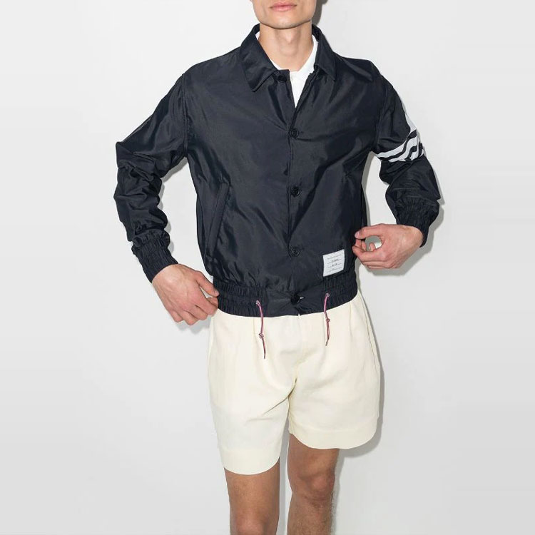 Shop Thom Browne SS22 Navy Button-Up Collar Long Sleeve Jacket for Men MJO155A-07538-415