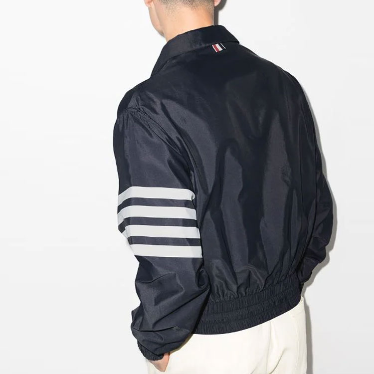 Purchase Thom Browne SS22 Navy Button-Up Collar Long Sleeve Jacket for Men MJO155A-07538-415